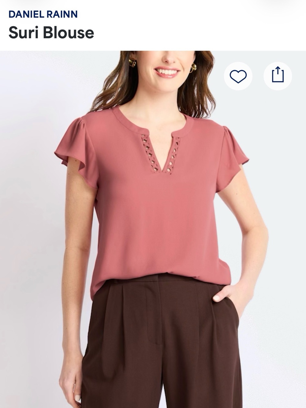 Daniel Rainn Suri Lace-Notch Flutter Sleeve Blouse in Rosewood